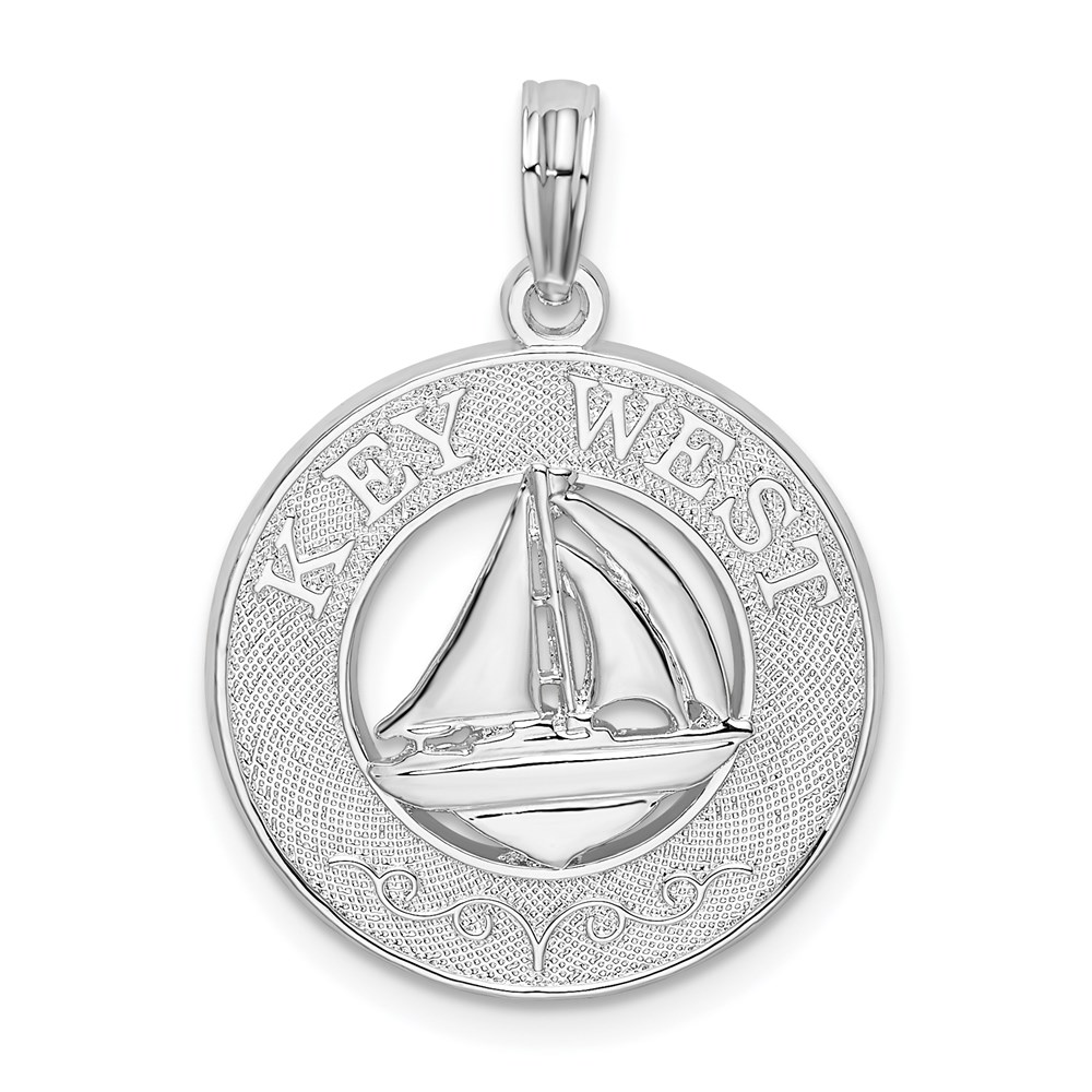 QC9924.jpg De-Ani Sterling Silver Rhodium-Plated Textured Key West with Sailboat Pendant - Image 1