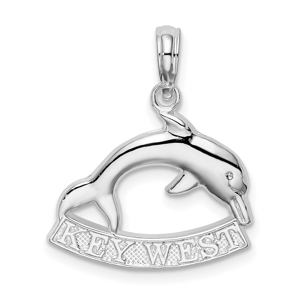 QC9926.jpg De-Ani Sterling Silver Rhodium-Plated Polished Key West Dolphin Pendant - Image 1