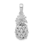 De-Ani Sterling Silver Rhodium-Plated Polished 3D Cut-Out Medium Pineapple Pendant