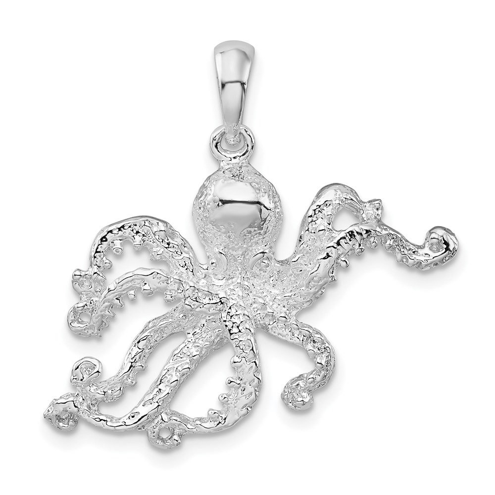 QC9988.jpg De-Ani Sterling Silver Rhodium-Plated Polished Textured Octopus Pendant - Image 1