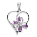 Sterling Silver RH Plated Amethyst and Diamond Butterfly Heart Pendant - Image 4