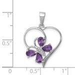 Sterling Silver RH Plated Amethyst and Diamond Butterfly Heart Pendant - Image 3