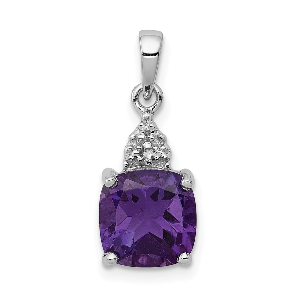 QDX393.jpg Sterling Silver Rhodium Plated Amethyst and Diamond Pendant - Image 1