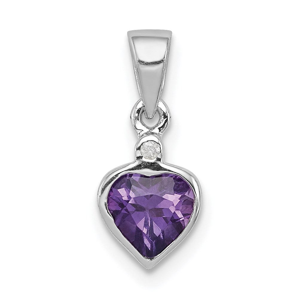 QDX436.jpg Sterling Silver Rhodium Plated Amethyst and Diamond Pendant - Image 1