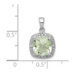 Sterling Silver Rhodium Plated Green Quartz and Diamond Pendant - Image 3