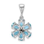 Sterling Silver Rhodium Light Swiss Blue Topaz & Diamond Flower Pendant - Image 4