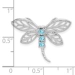 Sterling Silver Rhodium Light Swiss Blue Topaz Dragonfly Pendant - Image 3