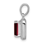 Sterling Silver Rhodium Emerald-cut Garnet & Diamond Pendant - Image 2