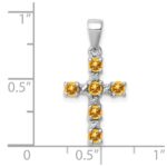Sterling Silver Rhodium Citrine & Diamond Accent Cross Pendant - Image 3