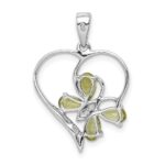 Sterling Silver RH Plated Peridot and Diamond Butterfly Heart Pendant - Image 4