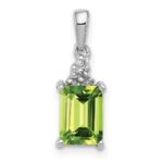 Sterling Silver Rhodium Plated Peridot and Diamond Pendant
