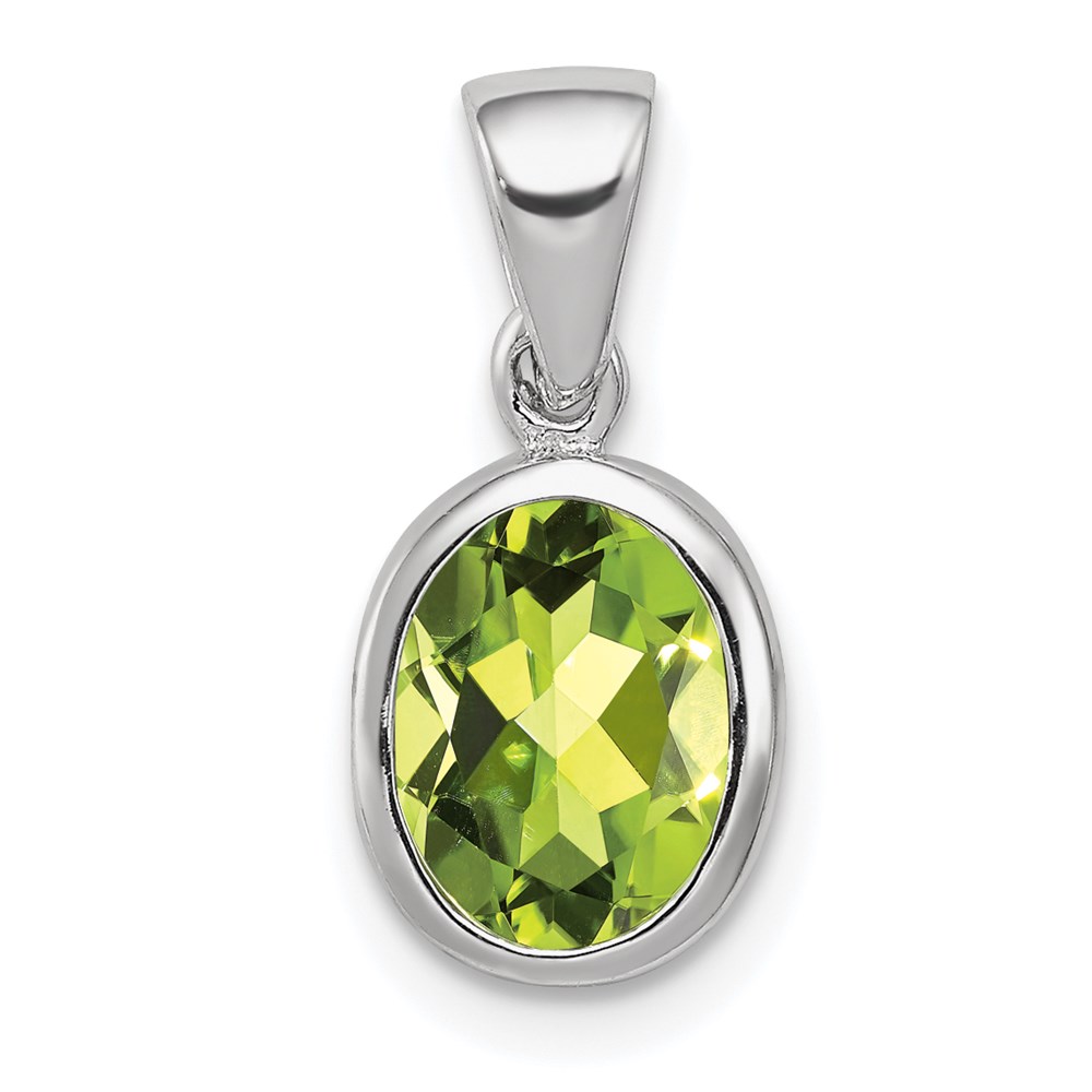 QDX841.jpg Sterling Silver Rhodium Plated Peridot Pendant - Image 1