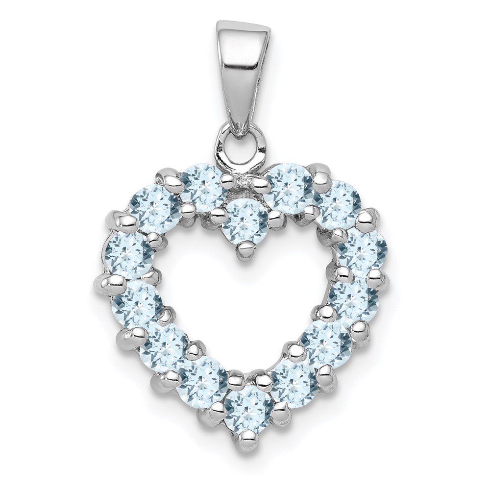 QDX883.jpg Sterling Silver Rhodium Aqua Heart Pendant - Image 1
