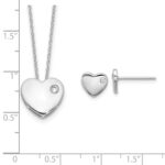 Sterling Silver RH-plated CZ Heart 18in Necklace and Post Earring Set - Image 6