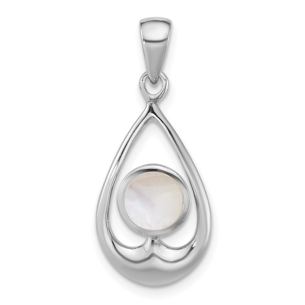 QG7146P.jpg Sterling Silver Rhodium-plated Polished Round Mother of Pearl in Teardrop Pendant - Image 1