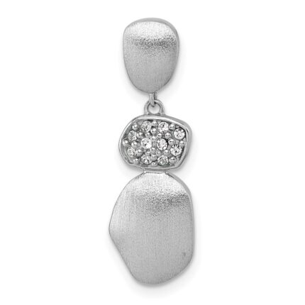 Sterling Silver Rhodium-plated Brushed and Polished Crystal Chain Slide Pendant