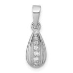 Sterling Silver Rhodium-plated Polished and Grooved White CZ Tear Drop Pendant