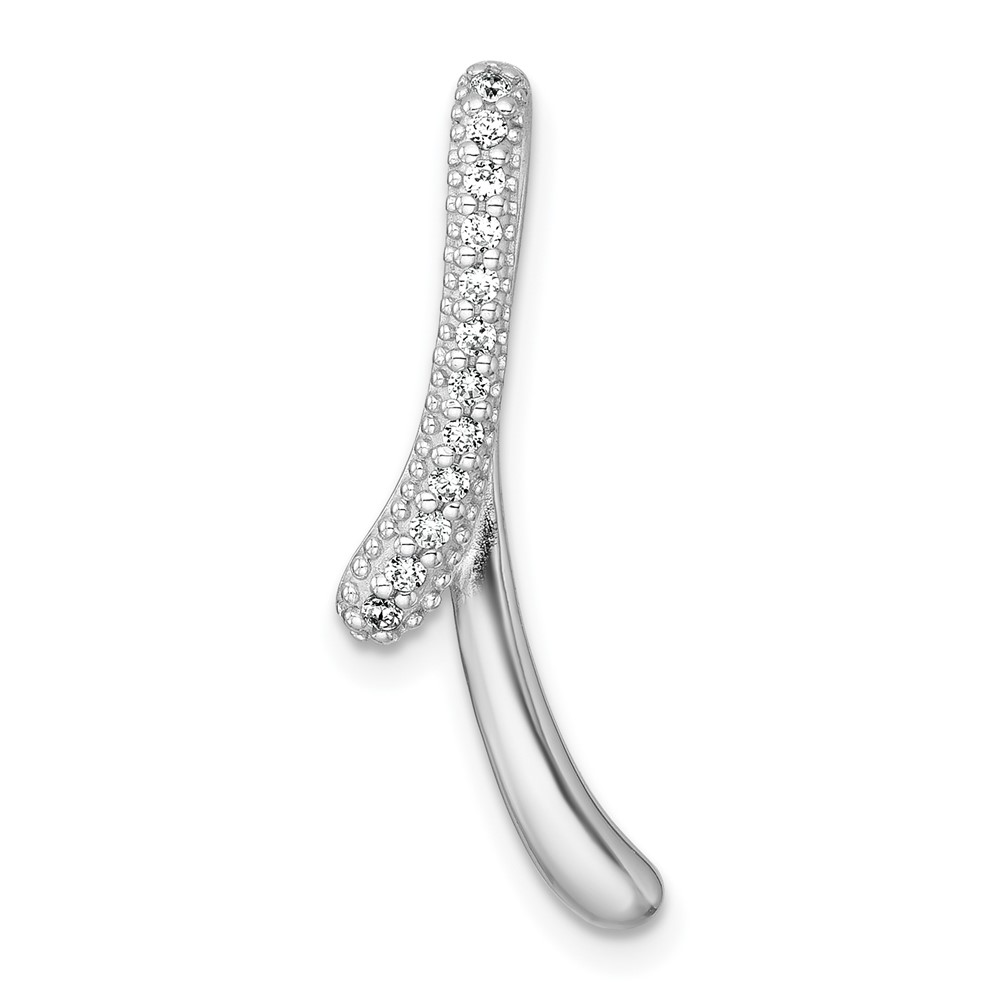 QG7162P.jpg Sterling Silver Rhodium-plated Polished Fancy CZ Ribbon Chain Slide Pendant - Image 1