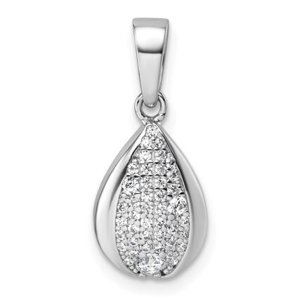 Sterling Silver Rhodium-plated Pave CZ Teardrop Pendant