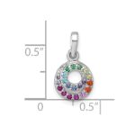 Sterling Silver Rhodium-plated Polished Rainbow CZ Double Circle Pendant - Image 4