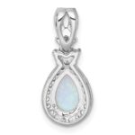 Sterling Silver Rhodium-plated Polished Lab Created Opal and CZ Teardrop Halo Chain Slide Pendant - Image 3