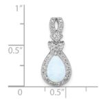 Sterling Silver Rhodium-plated Polished Lab Created Opal and CZ Teardrop Halo Chain Slide Pendant - Image 4
