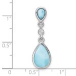 Sterling Silver Rhodium-plated Polished Pear Larimar Cabochon and CZ Teardrop Chain Slide Pendant - Image 4