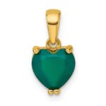 Sterling Silver Gold-tone Polished Green Chalcedony Heart Pendant