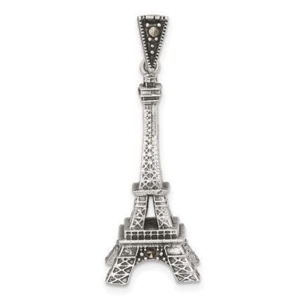 Sterling Silver Antiqued Marcasite 3-D Eiffel Tower Pendant