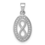 Sterling Silver Rhodium-plated Polished and Satin CZ Infinity Oval Pendant