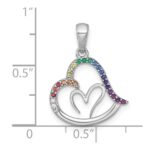 Sterling Silver Rhodium-plated Polished Rainbow Nano Crystals Double Heart Pendant - Image 4