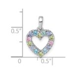 Sterling Silver Rhodium-plated Polished Pastel Blue, Pink, Green and Purple CZ Heart Pendant - Image 4