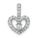 Sterling Silver Rhodium-plated Polished CZ Open Heart Pendant