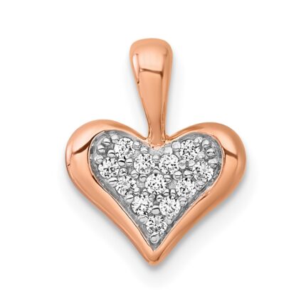 Sterling Silver Rhodium-plated and Rose Gold-plated CZ Heart Pendant