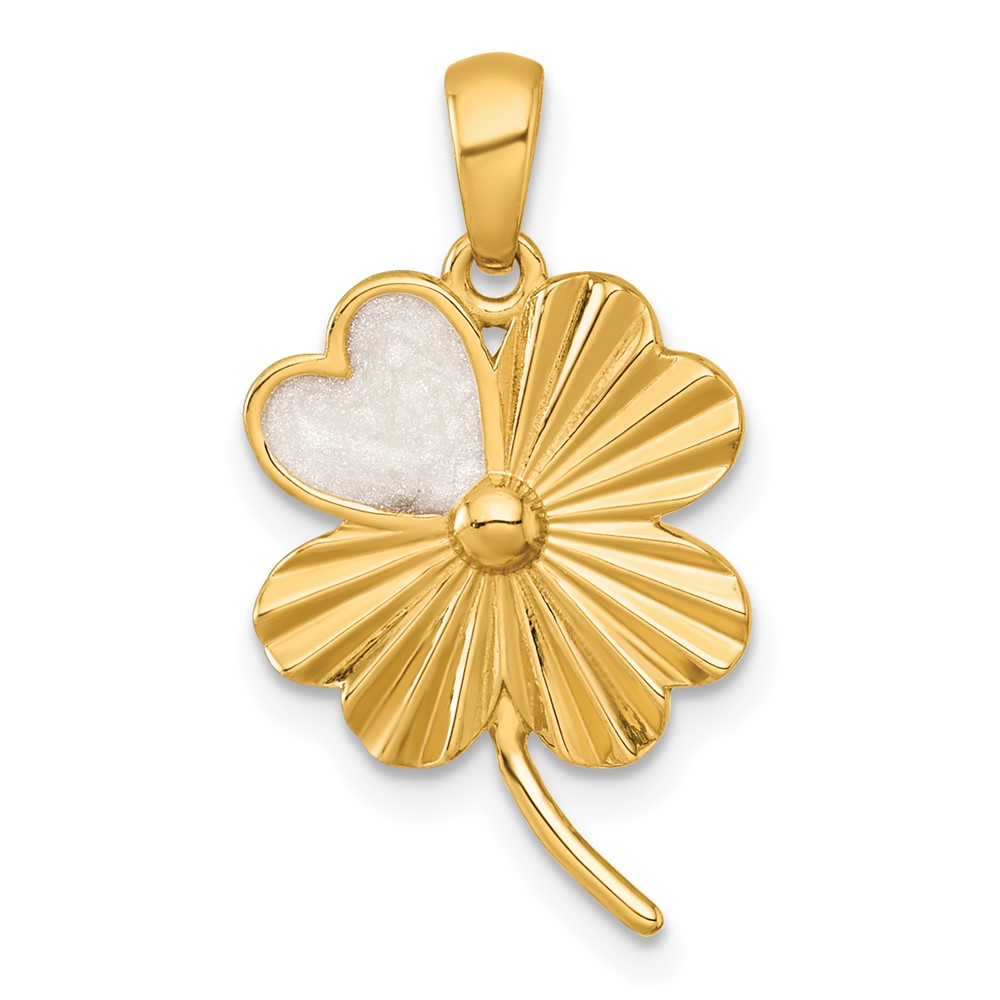 QG7215P.jpg Sterling Silver Gold-tone Polished with White Enamel Lucky 4-Leaf Clover Pendant - Image 1
