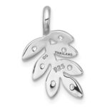 Sterling Silver Rhodium-plated Polished CZ Leaf Chain Slide Pendant - Image 3