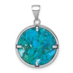 Sterling Silver Rhodium-plated Polished Compressed Turquoise Tree Of Life Pendant - Image 3