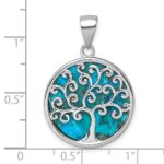 Sterling Silver Rhodium-plated Polished Compressed Turquoise Tree Of Life Pendant - Image 4