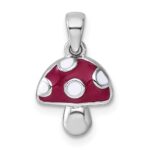 Sterling Silver Rhodium-plated Polished Red and White Enameled Mushroom Pendant
