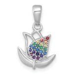 Sterling Silver Rhodium-plated Polished Rainbow Nano Crystals Tulip Pendant