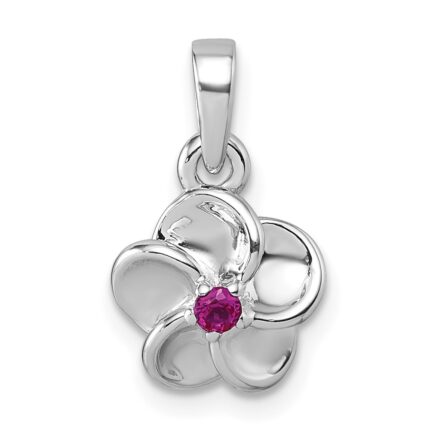Sterling Silver Rhodium-plated Polished Red CZ Flower Pendant