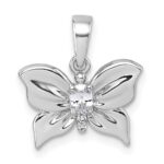 Sterling Silver Rhodium-plated Polished White CZ Butterfly Pendant