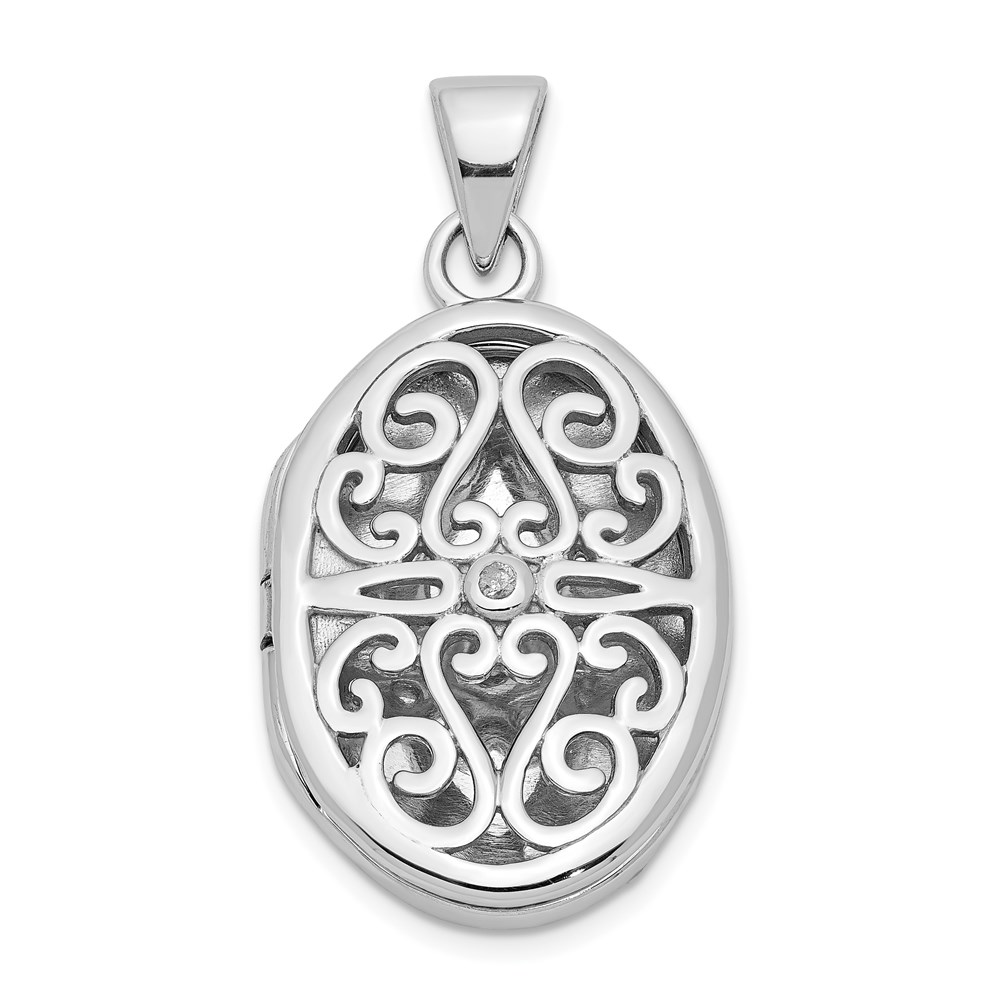 QLS1024.jpg Sterling Silver Rhodium-plated Diamond Accent Filigree Oval 22mm Locket - Image 1