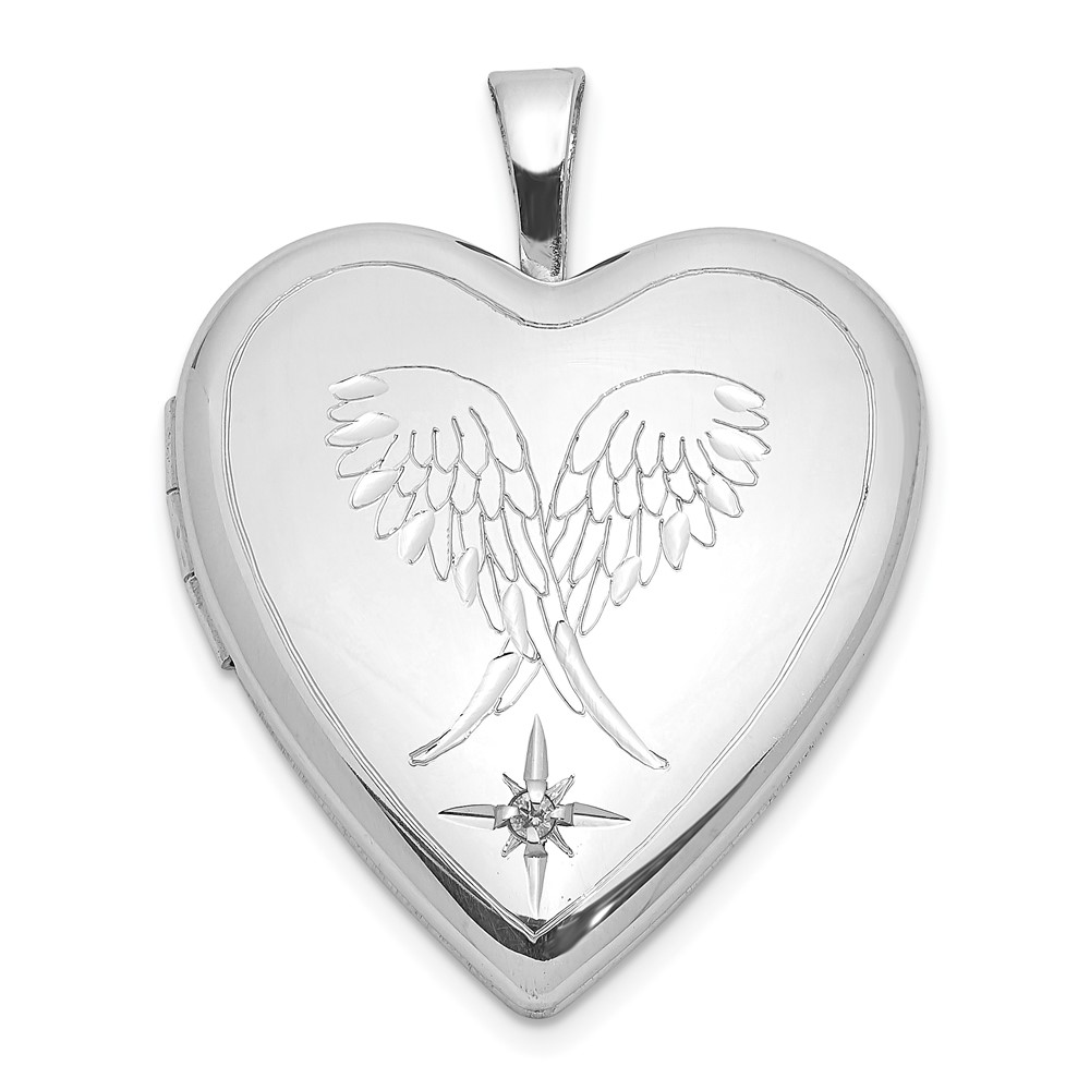 QLS1035.jpg Sterling Silver Rhodium-plated Diamond Wings 20mm Heart Locket - Image 1