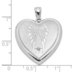 Sterling Silver Rhodium-plated Satin Diamond Wings 24mm Heart Locket - Image 3