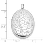 Sterling Silver Rhodium-plated Scroll Design 26x20mm Oval Locket - Image 3