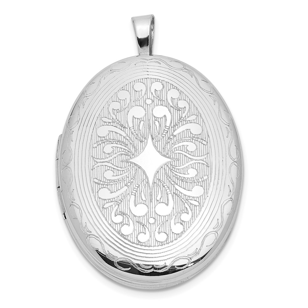 QLS1070.jpg Sterling Silver Rhodium-plated Polished Medallion 26x20mm Oval Locket - Image 1