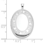 Sterling Silver Rhodium-plated Heart Border 26x20mm Oval Locket - Image 3