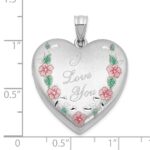 Sterling Silver Rh-plated Satin Epoxy I Love You Floral 24mm Heart Locket - Image 5