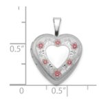 Sterling Silver RH-plated Polished / Satin Epoxy 16mm Floral Heart Locket - Image 5